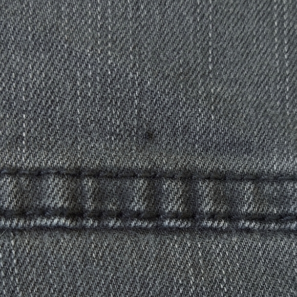 Sam Edelman Black Denim Moto Jacket Contrast Cutout Faux Leather Sleeves Unique - Picture 12 of 12